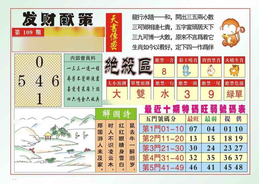 六合彩109期发财献策