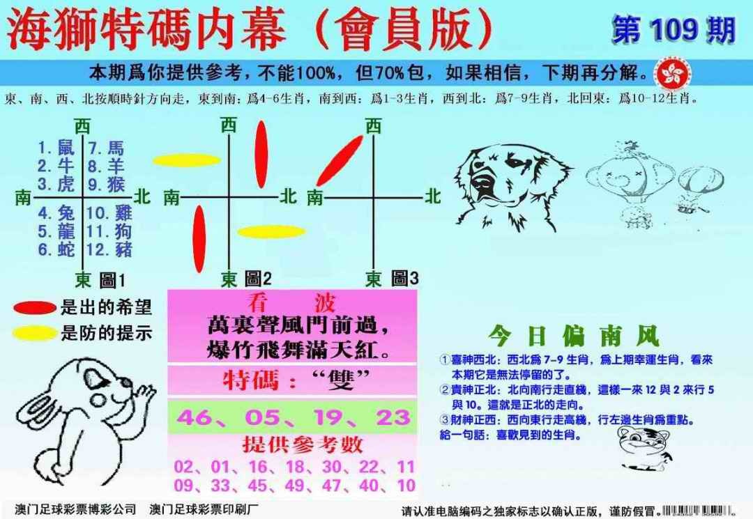 六合彩109期另版海狮特码内幕报