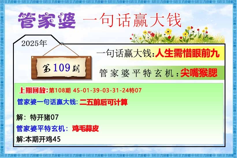 六合彩109期管家婆一句话赢大钱