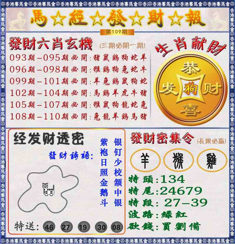 六合彩109期马经发财报（荐）