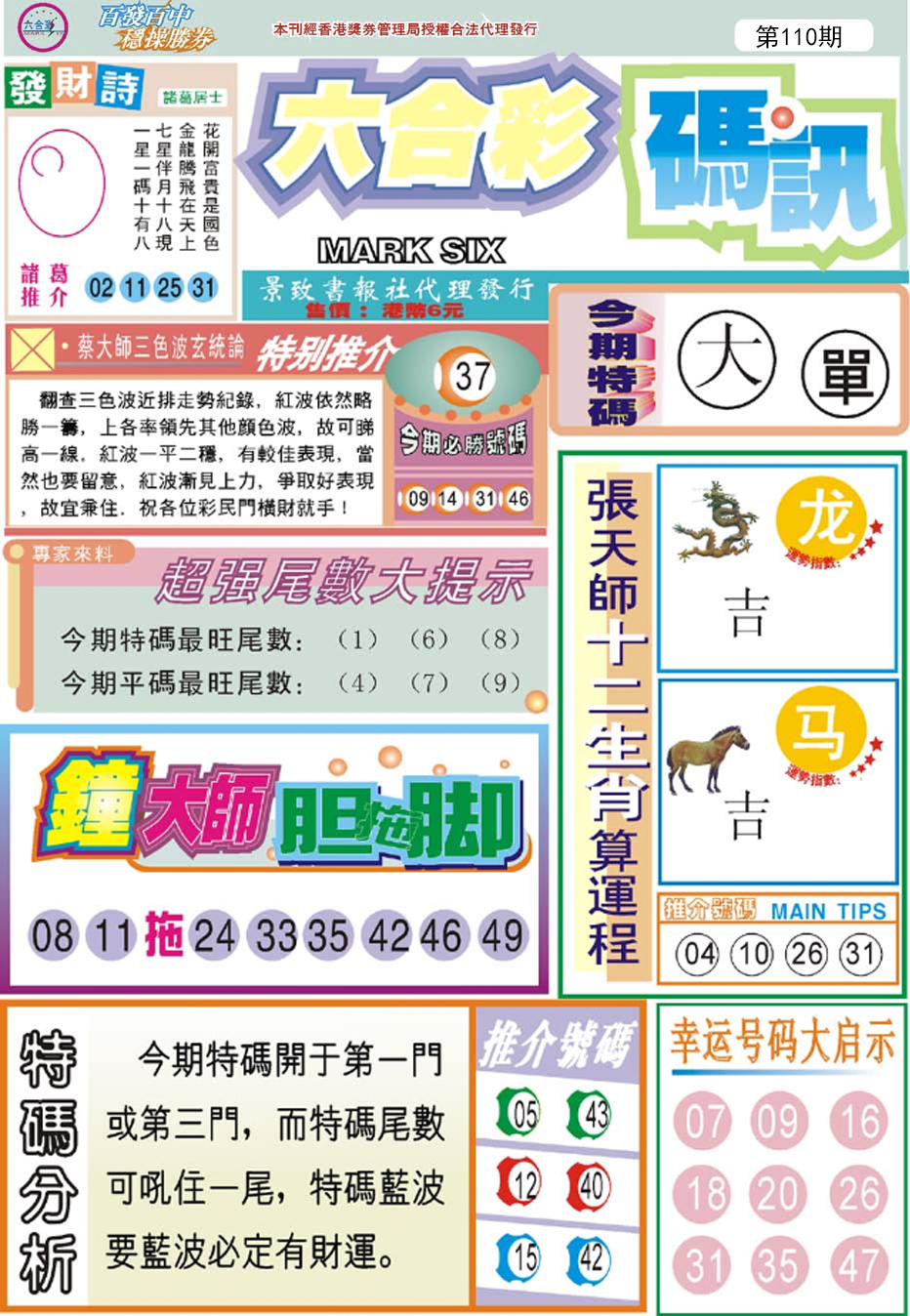 六合彩110期六合码讯