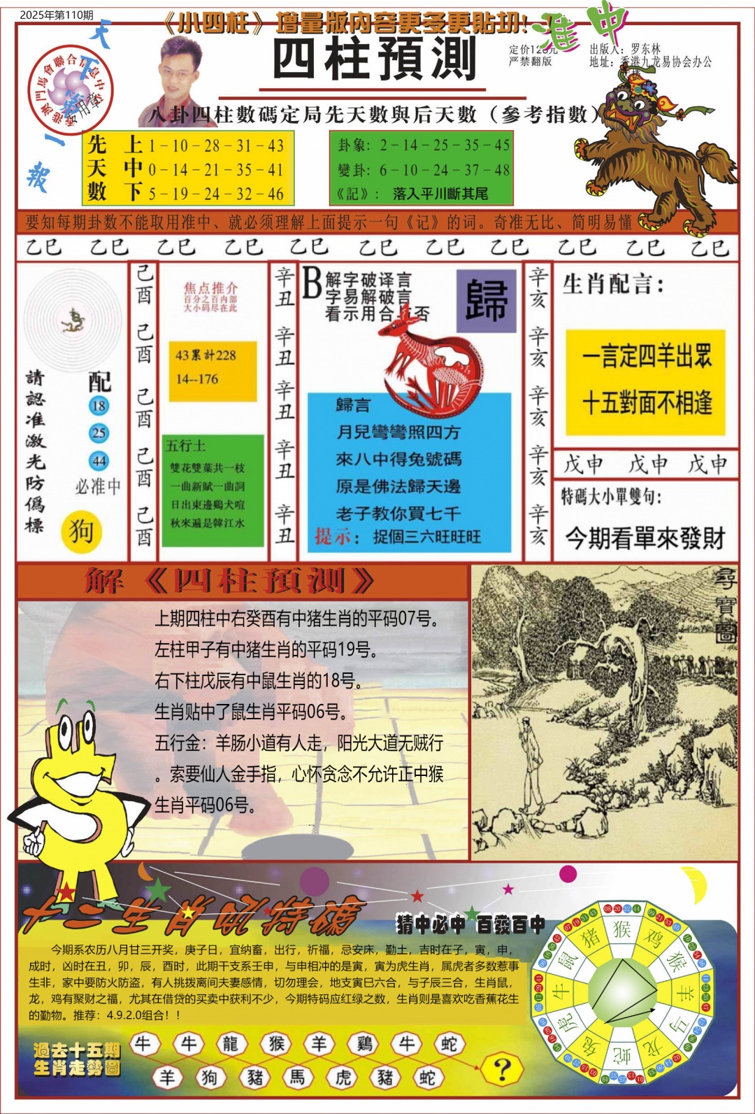 六合彩110期中四柱预测A