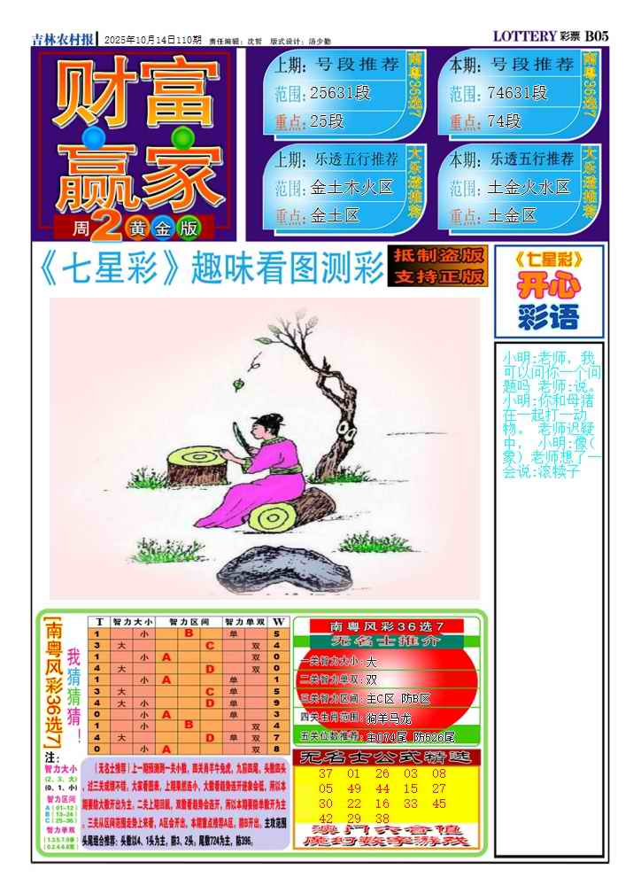 六合彩110期七星彩图(高清)A