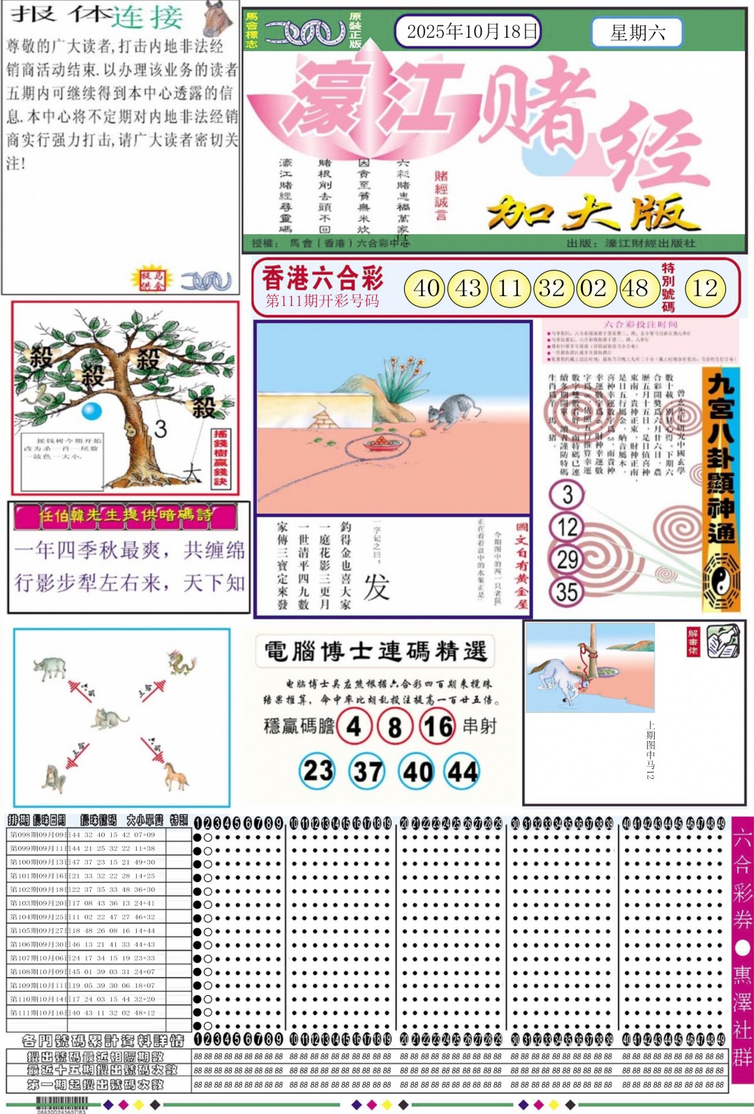 六合彩112期濠江赌经A加大版