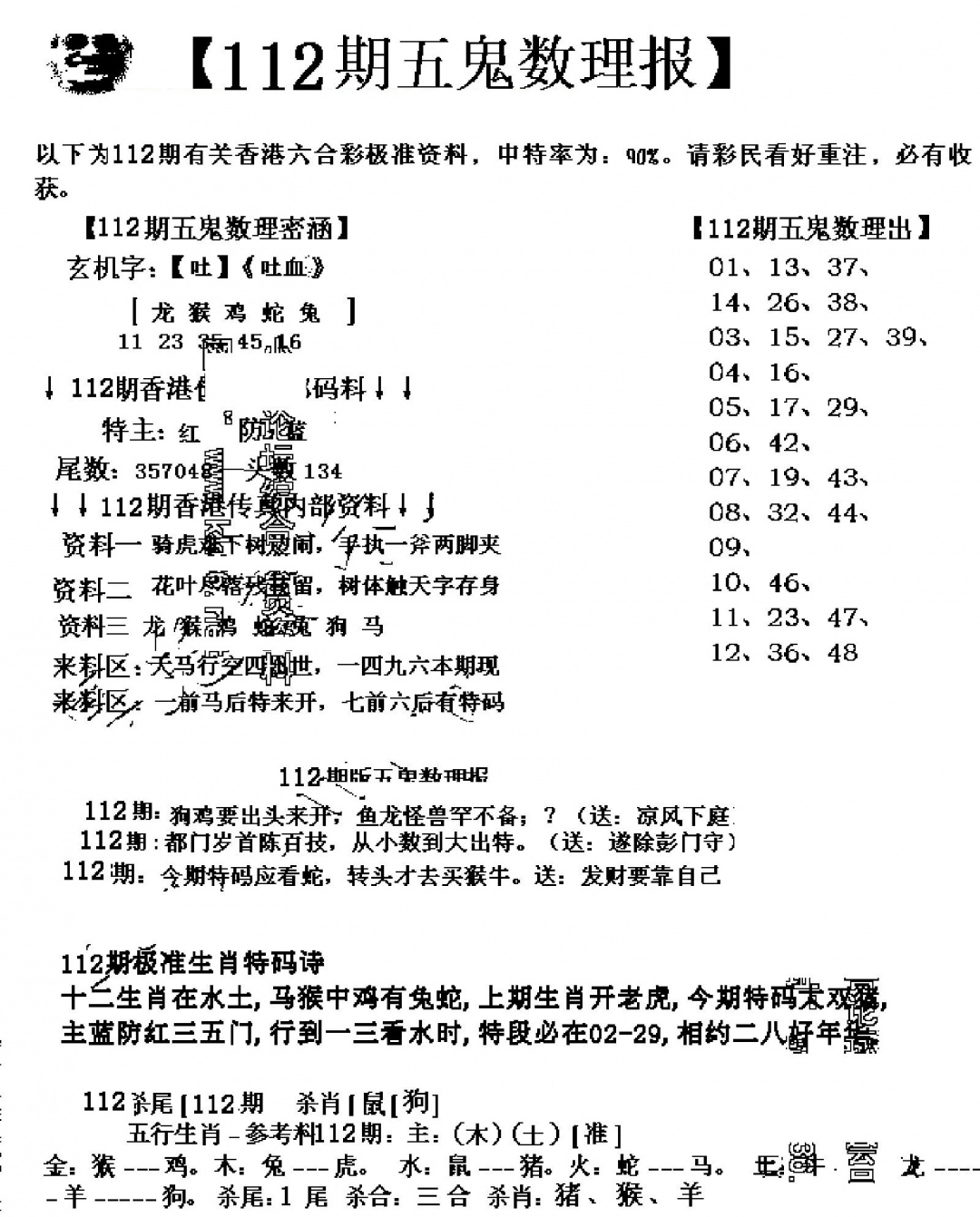 六合彩112期五鬼数理报