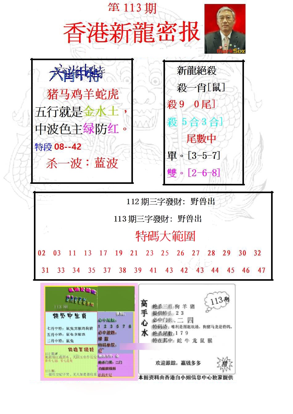 六合彩113期新龙密报