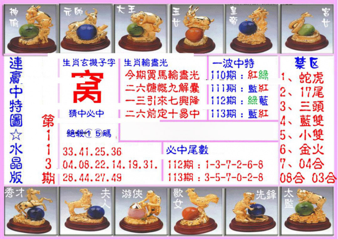 六合彩113期连赢中特图（水晶版）