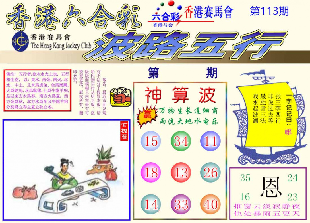 六合彩113期波路五行