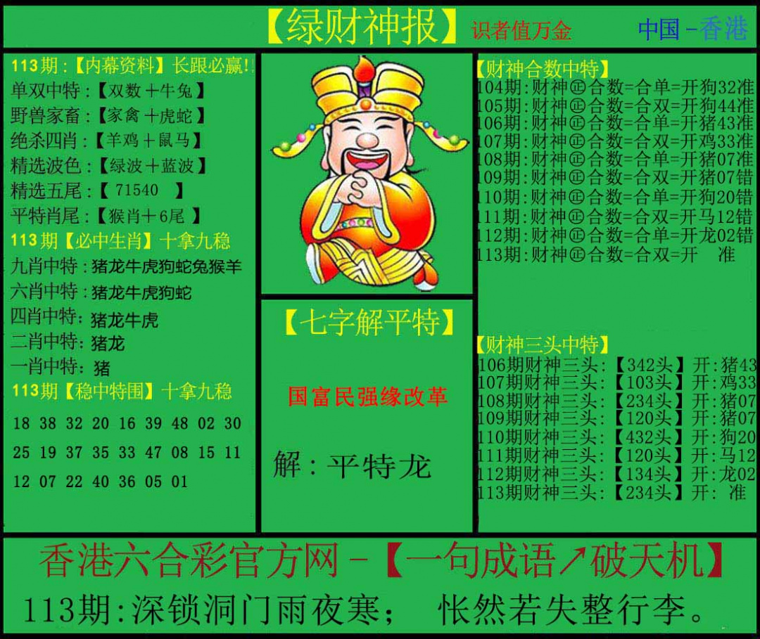 六合彩113期绿财神