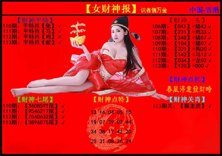 六合彩113期女财神报