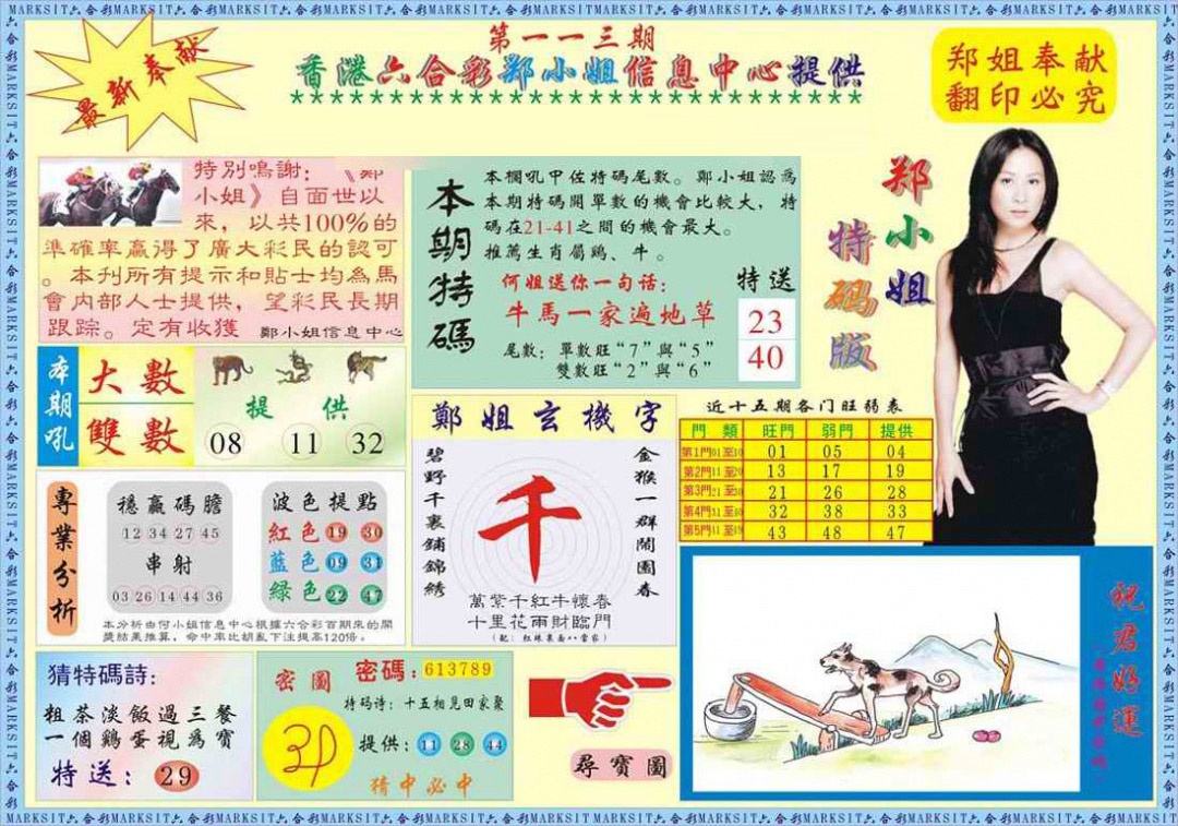 六合彩113期郑小姐特码报A