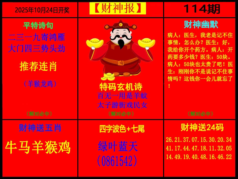 六合彩114期财神报