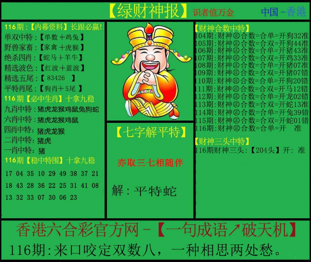 六合彩116期绿财神