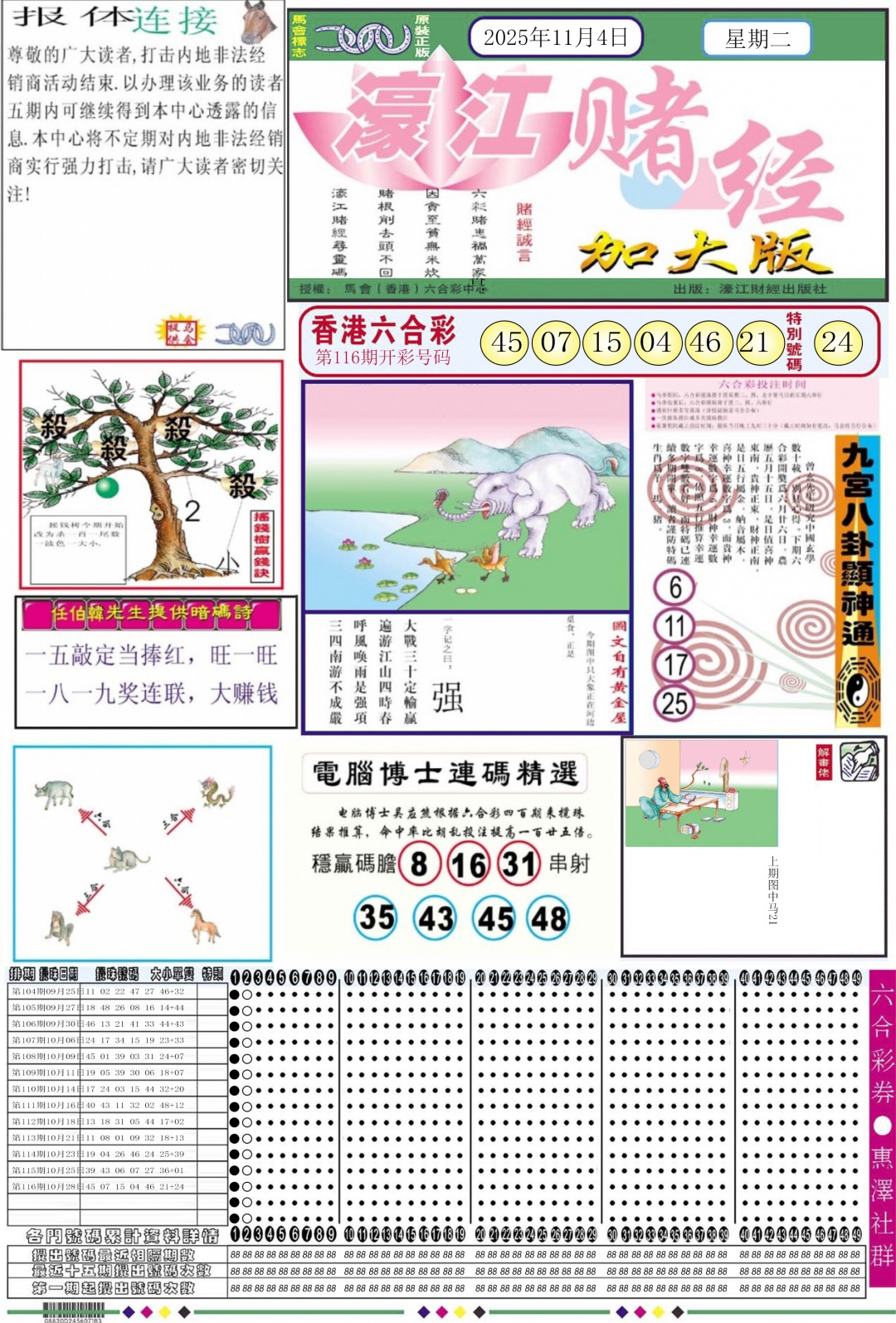 六合彩117期濠江赌经A加大版