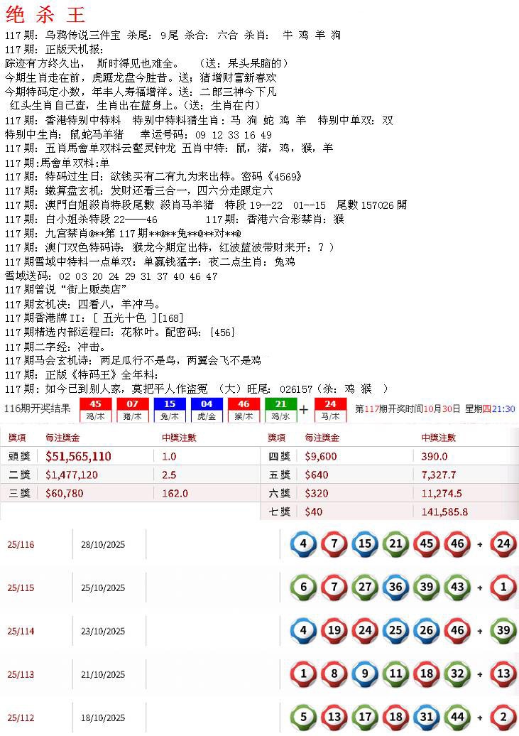 六合彩117期蓝天报B