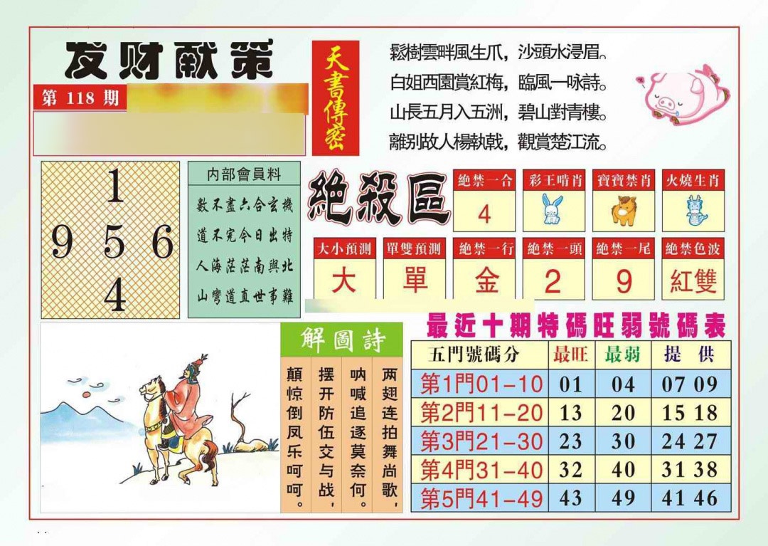 六合彩118期发财献策