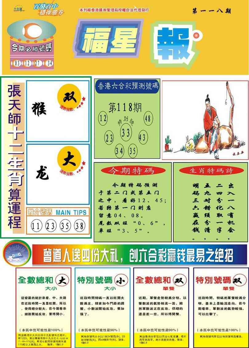 六合彩118期福星报