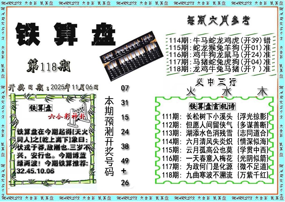 六合彩118期铁算盘