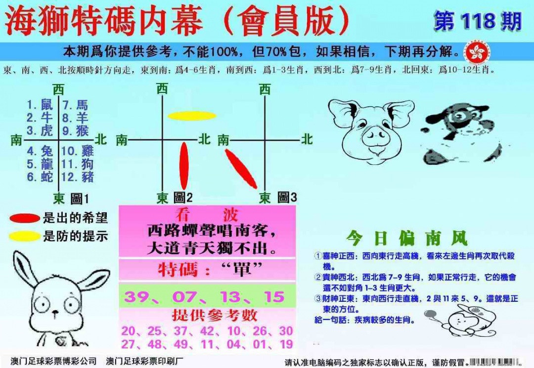 六合彩118期另版海狮特码内幕报