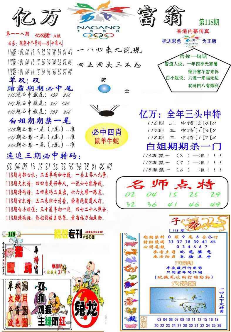 六合彩118期亿万富翁A