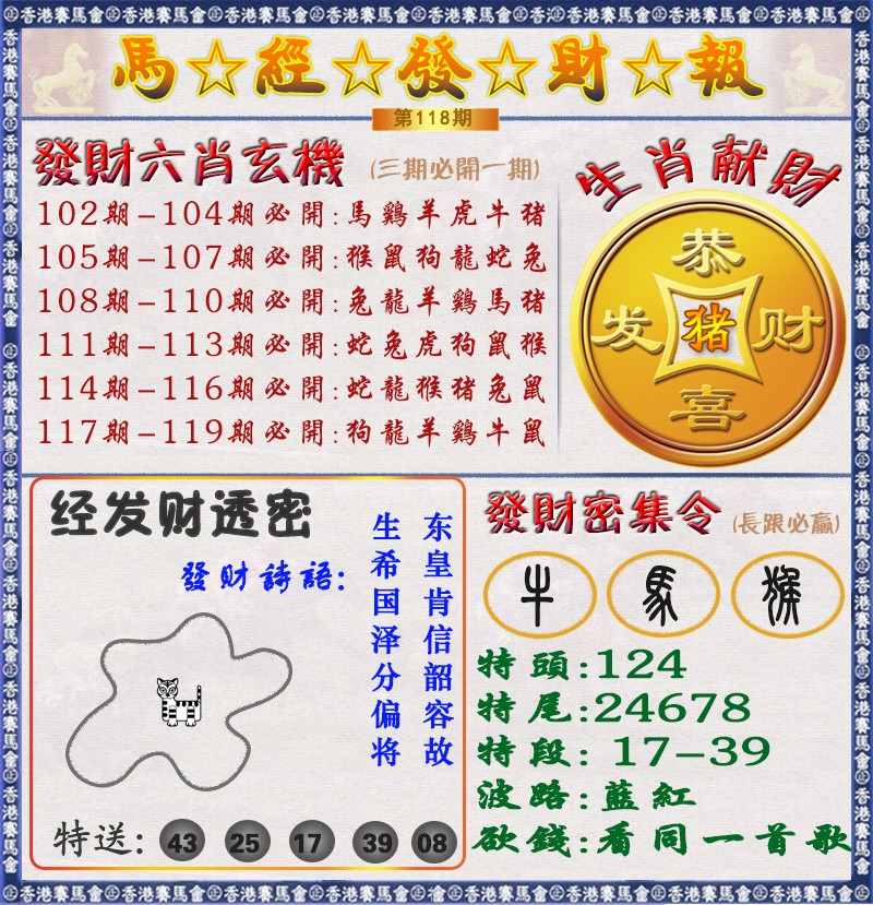 六合彩118期马经发财报（荐）