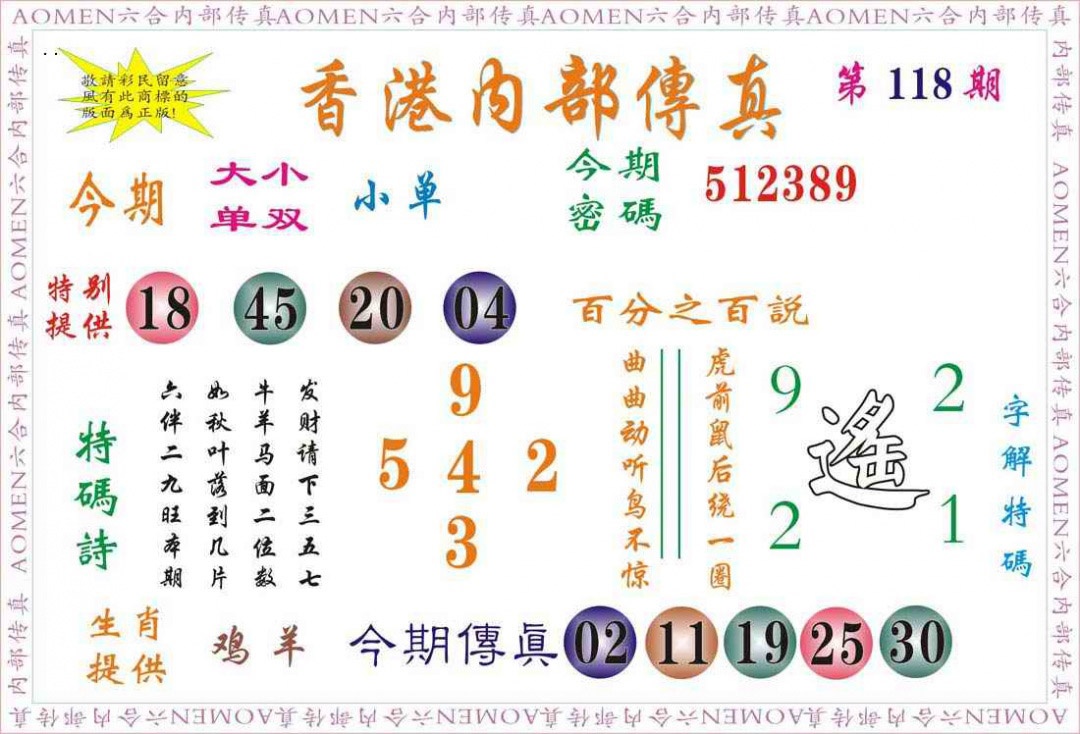 六合彩118期内部传真