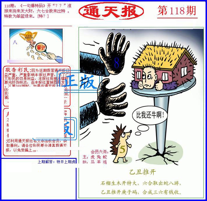 六合彩118期另通天报