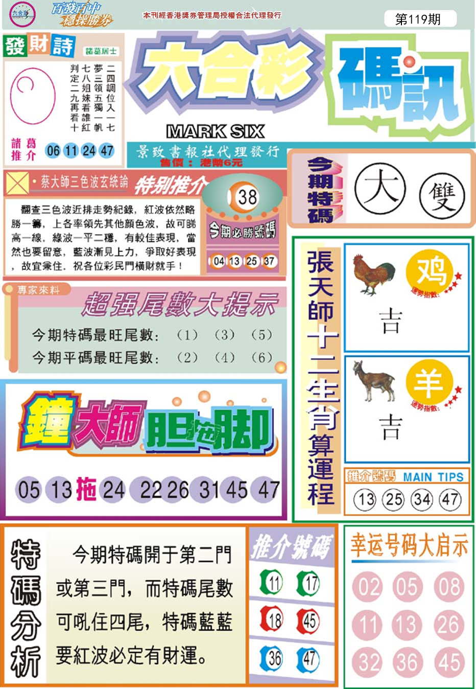 六合彩119期六合码讯