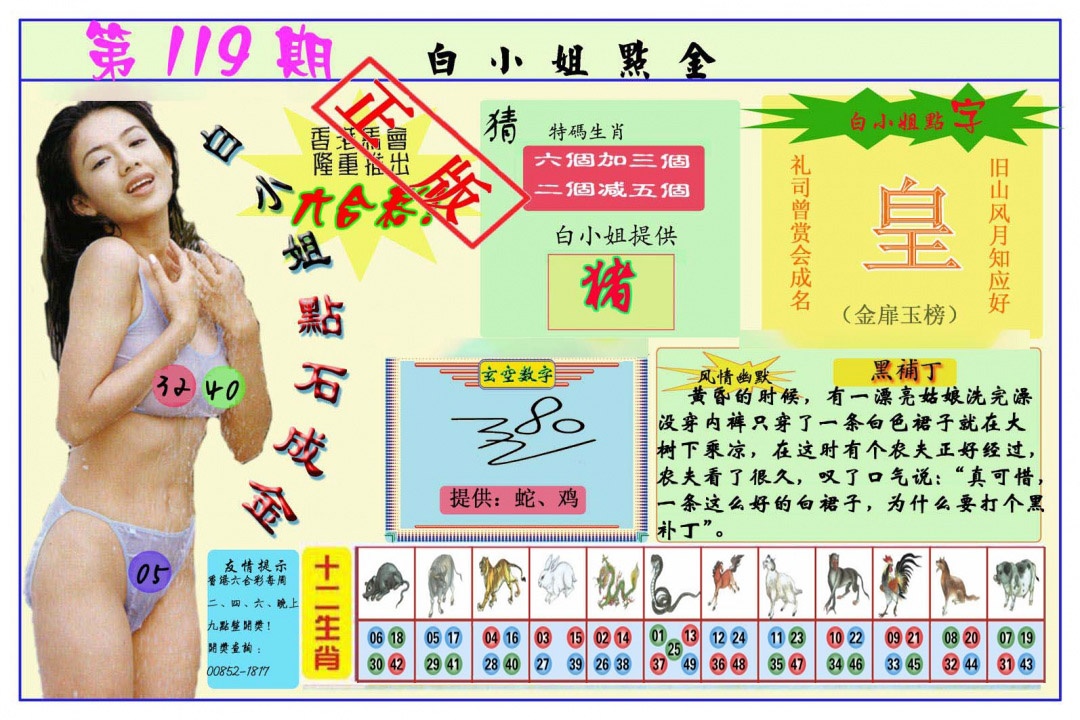 六合彩119期白小姐点金