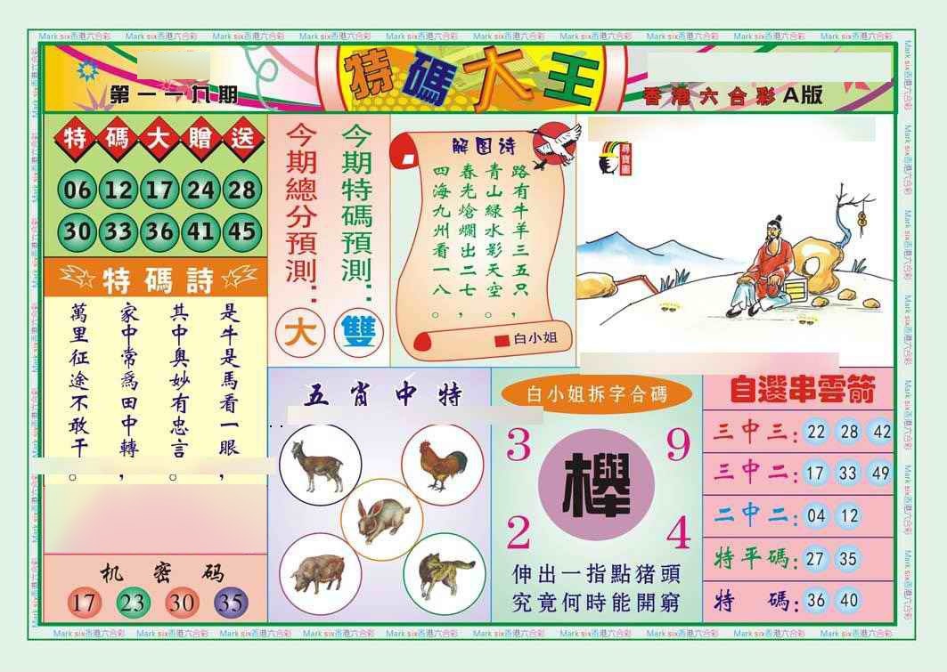 六合彩119期特码大王A（新图）