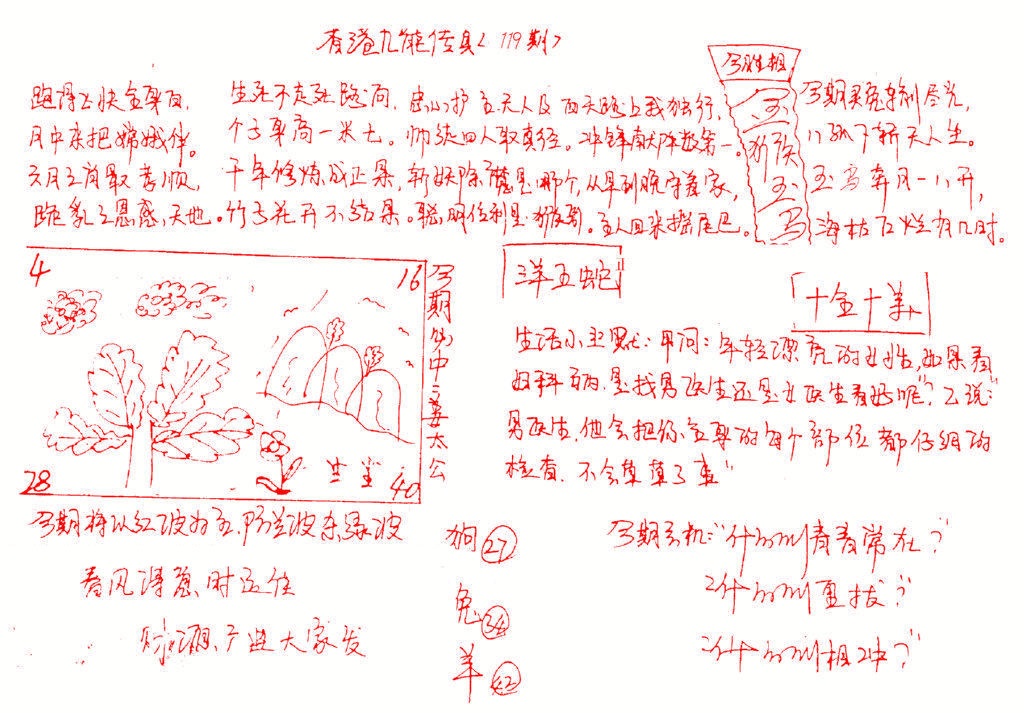 六合彩119期九龙传真(手写)