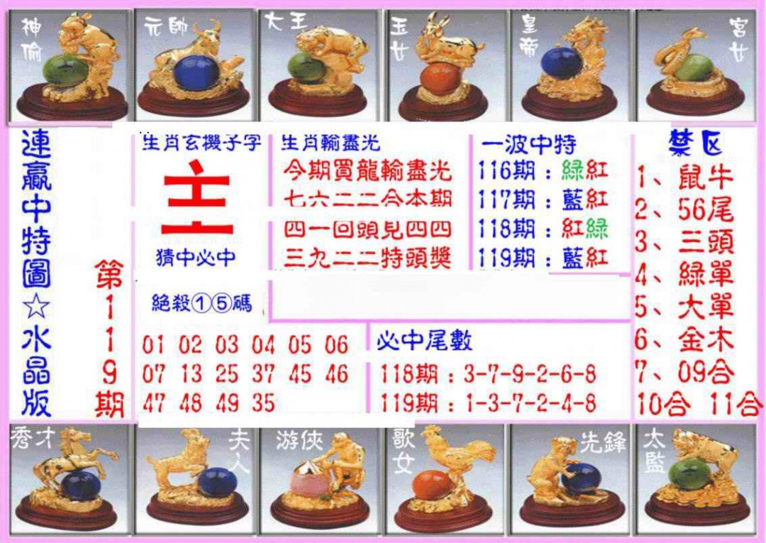 六合彩119期连赢中特图（水晶版）