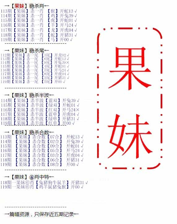 六合彩119期果妹心水