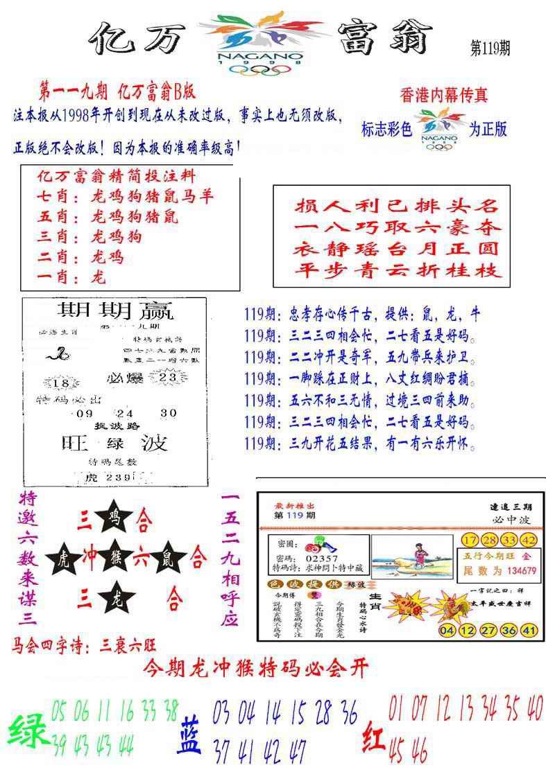 六合彩119期亿万富翁B