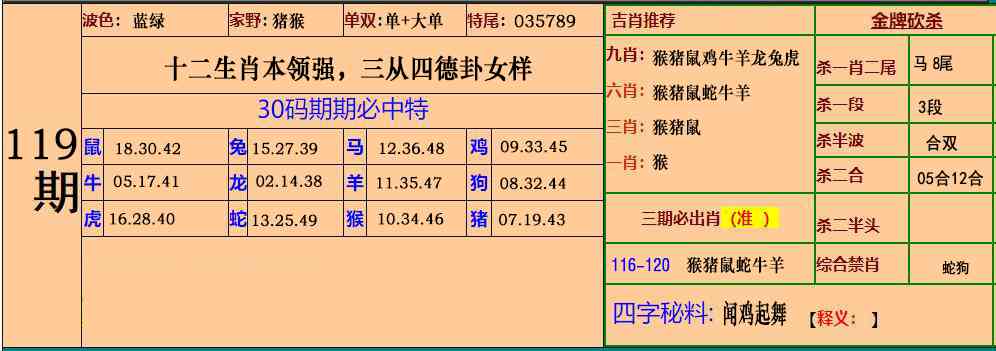 六合彩119期小鱼儿30码期期中