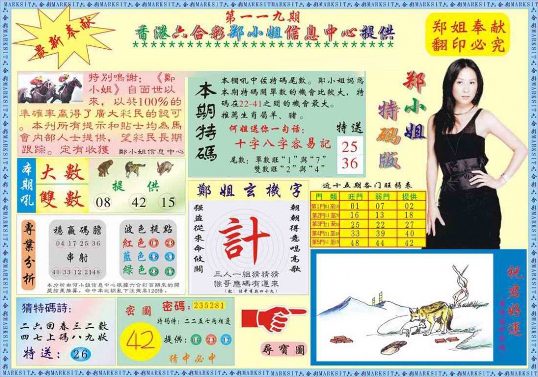 六合彩119期郑小姐特码报A