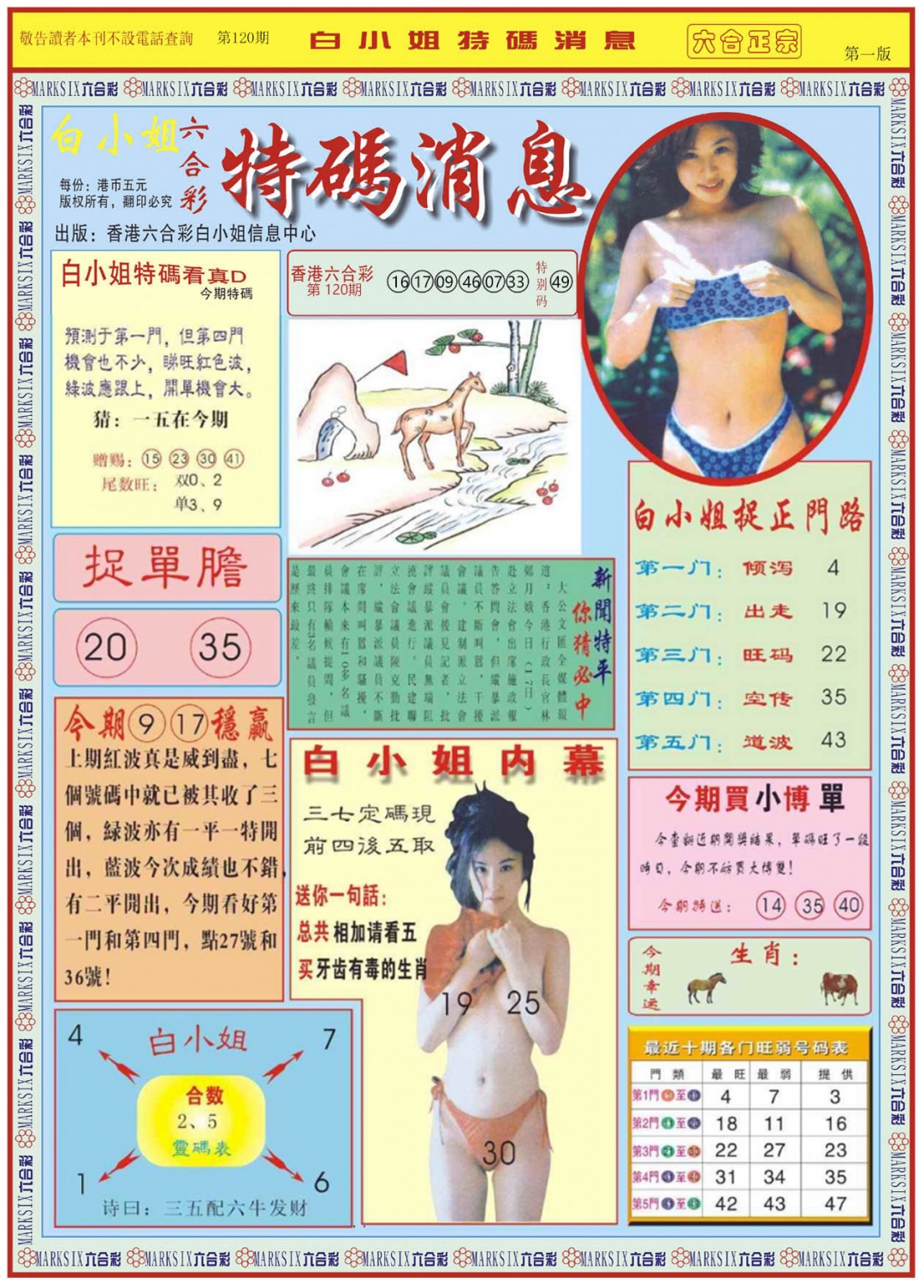 六合彩120期白小姐特码消息A