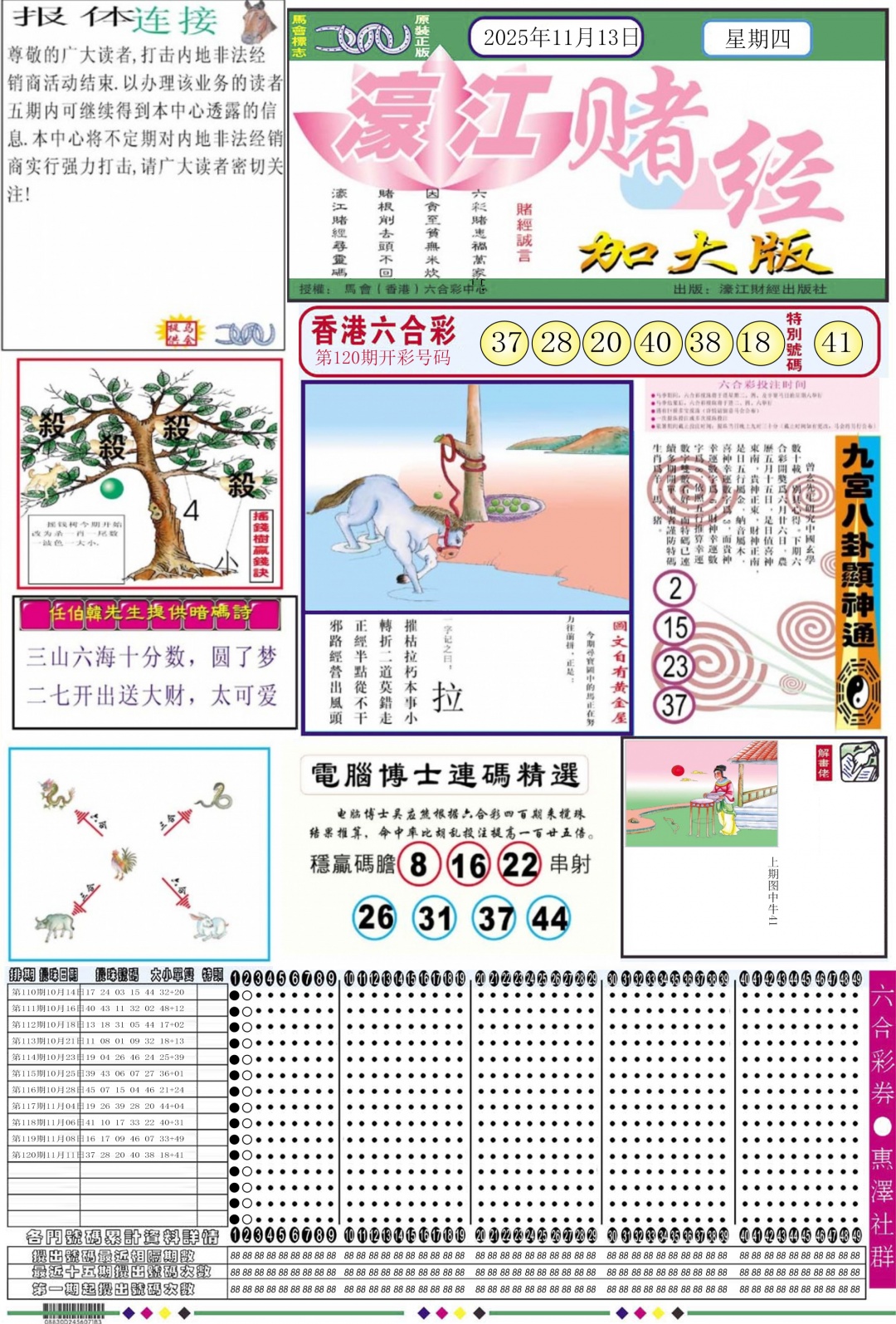 六合彩121期濠江赌经A加大版