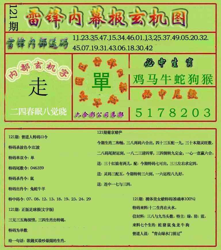 六合彩121期雷锋玄机报(新上市)