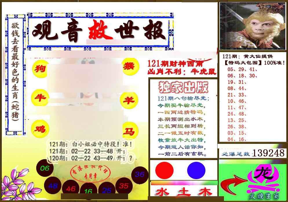 六合彩121期(另版)观音救世密报