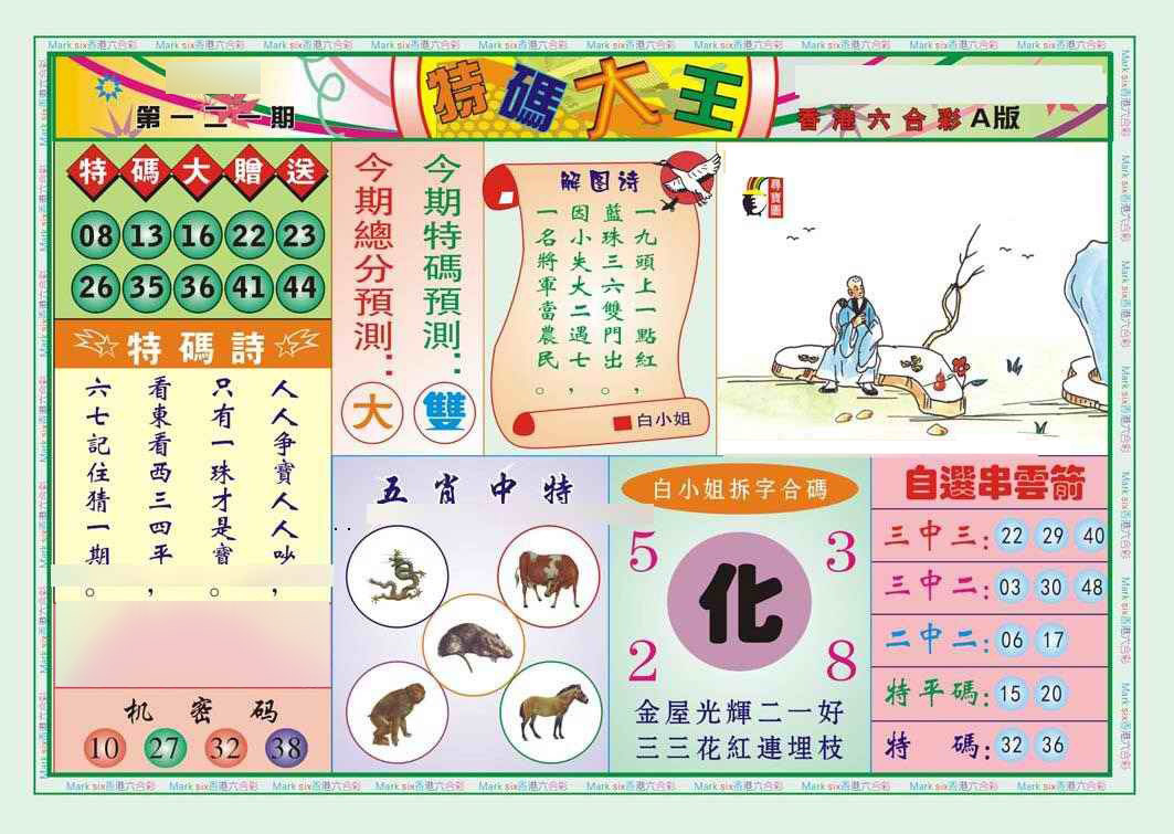 六合彩121期特码大王A（新图）