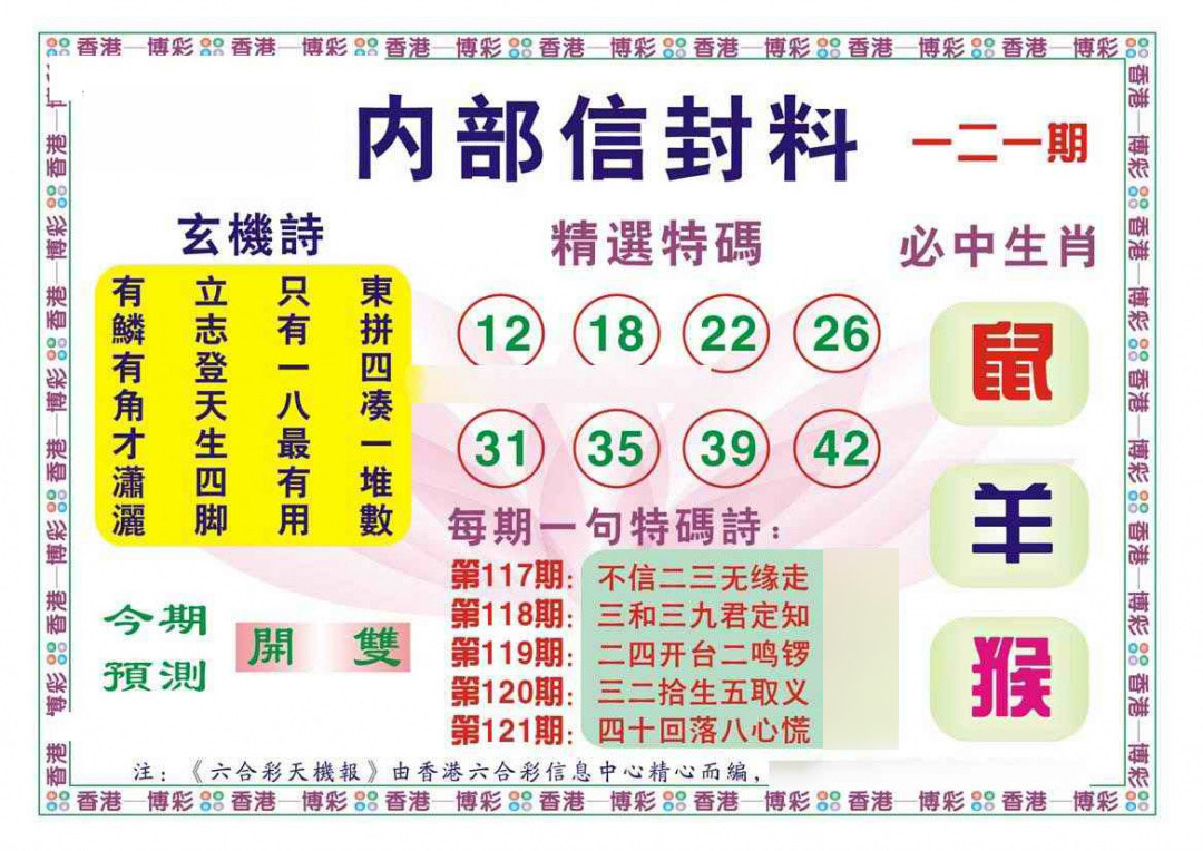 六合彩121期内部信封料（新图）