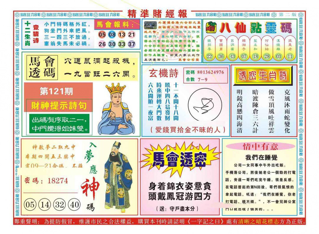 六合彩121期精准赌经报B（新图）