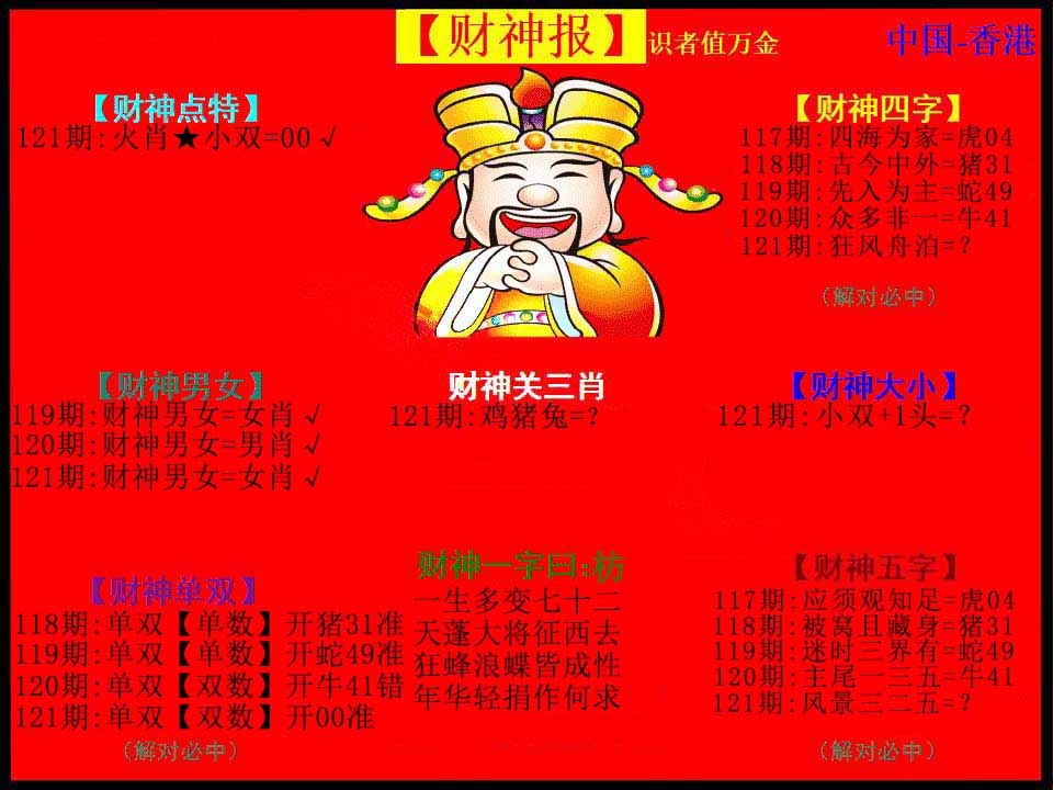 六合彩121期红财神