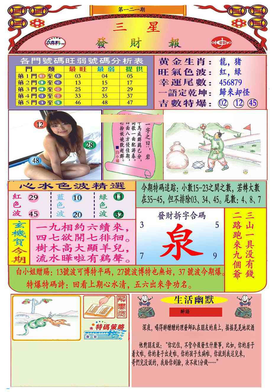 六合彩121期三星发财报(新图推荐)