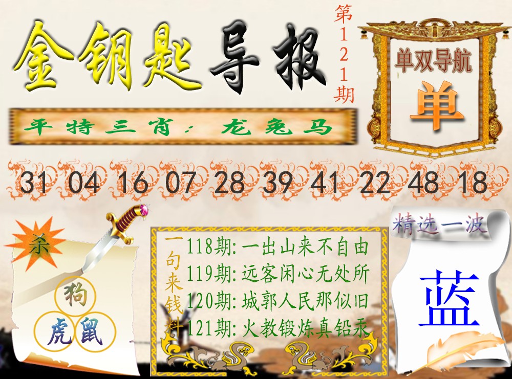 六合彩121期金钥匙导报