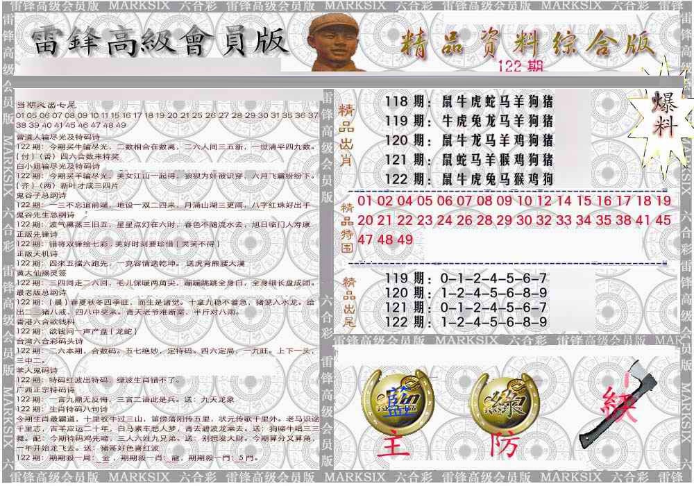 六合彩122期雷锋资料综合版