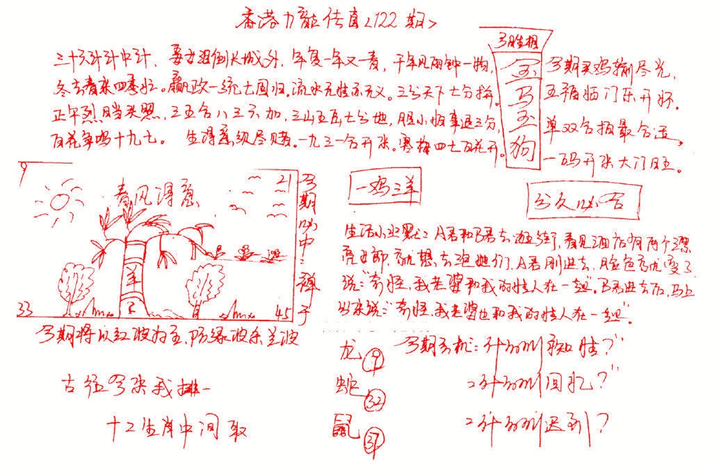 六合彩122期九龙传真(手写)