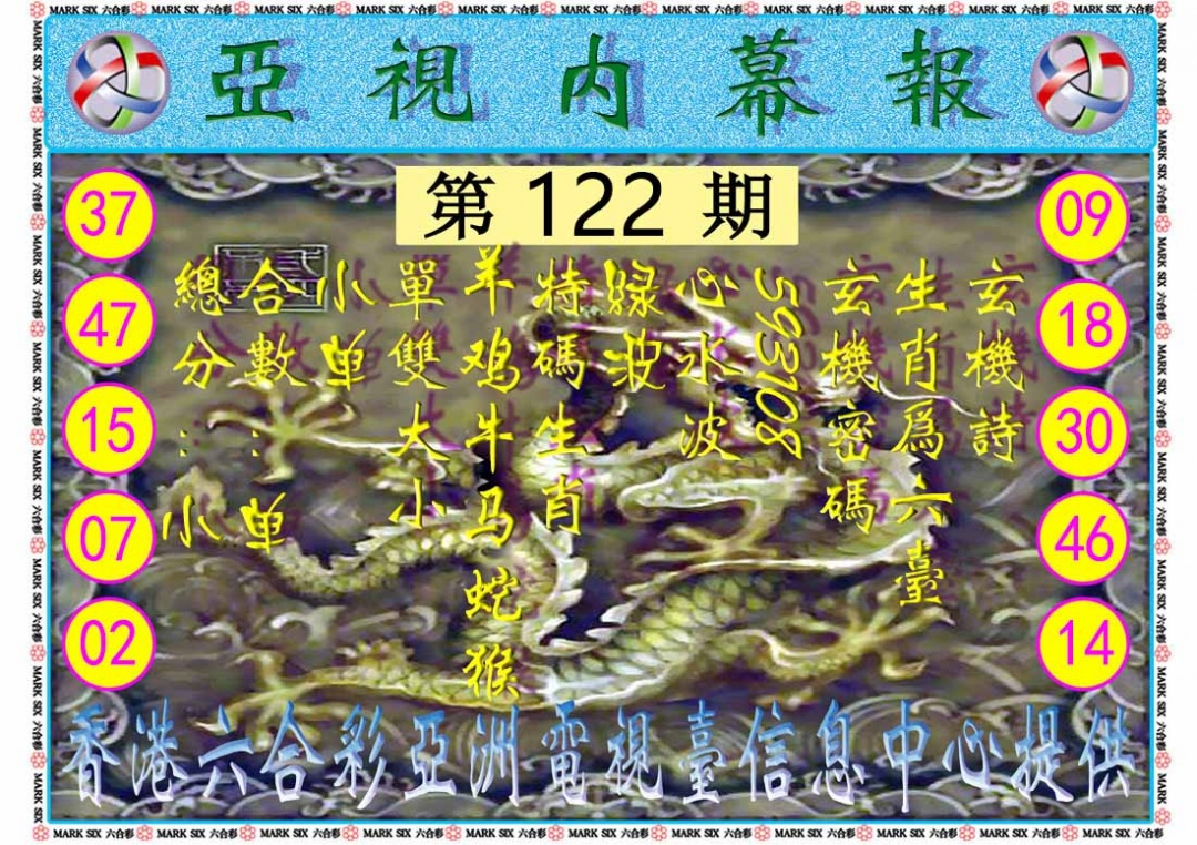 六合彩122期亚视内幕报