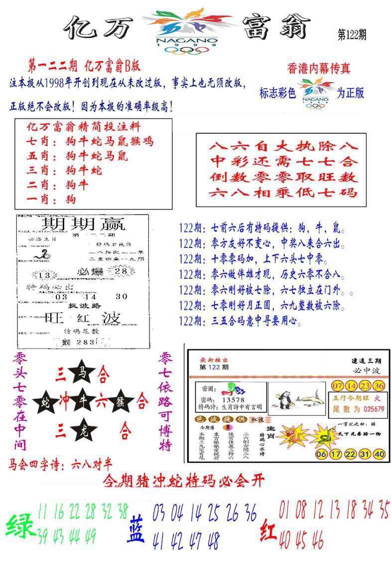 六合彩122期亿万富翁B